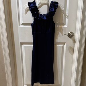 The Limited Navy Silk Ruffle Midi Dress Size Women’s 0 - NWOT
